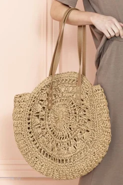 Fashion Dear-Lover Bohemian Straw Woven Round One Shoulder Bag Camel