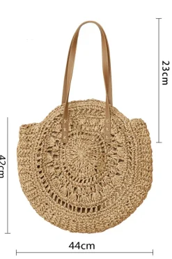 Fashion Dear-Lover Bohemian Straw Woven Round One Shoulder Bag Camel