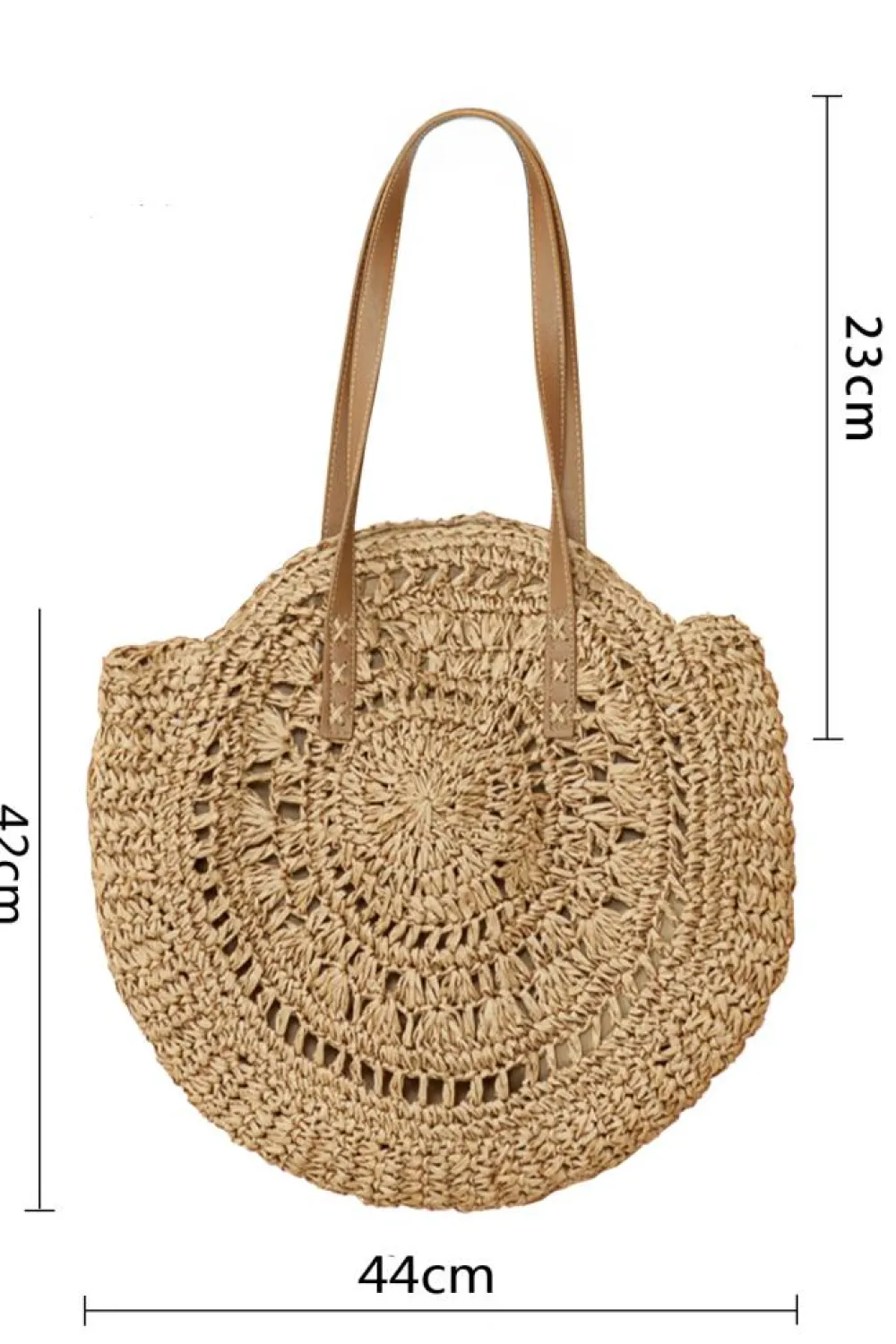 Fashion Dear-Lover Bohemian Straw Woven Round One Shoulder Bag Camel