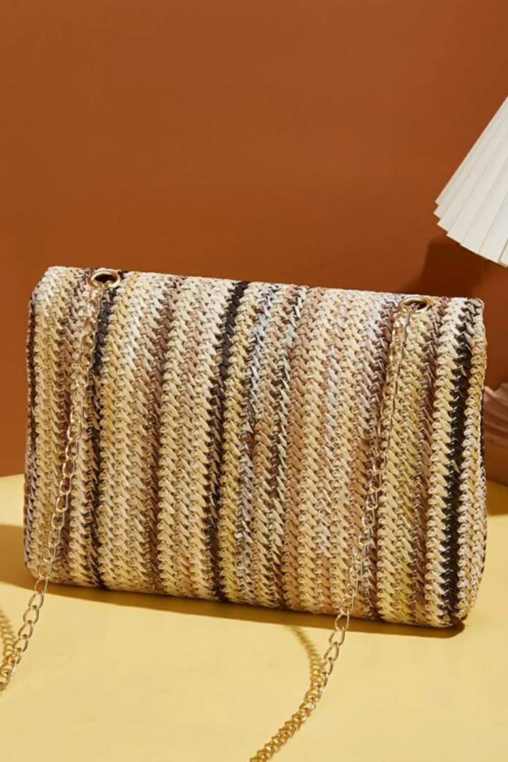 Best Dear-Lover Bohemian Woven Gold Chain Shoulder Bag Camel