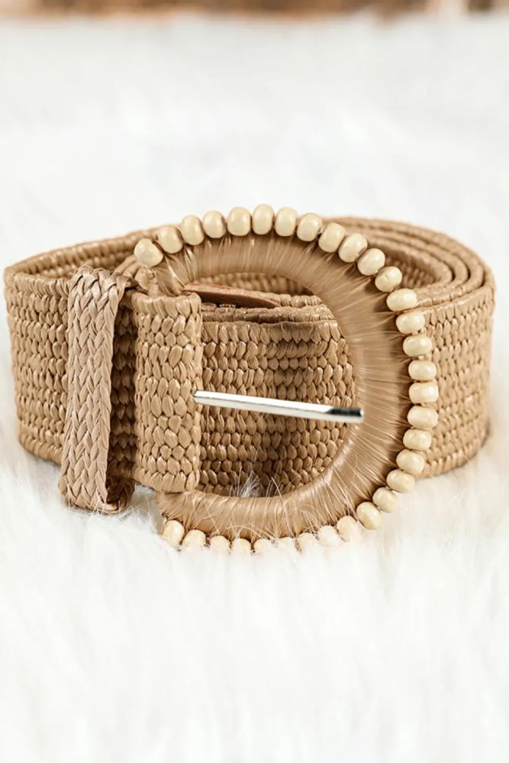 New Dear-Lover Boho Beaded Straw Woven Belt Camel