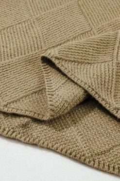 Sale Dear-Lover Checkered Textured Batwing Sleeve Sweater Camel