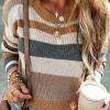 Outlet Dear-Lover Classic Round Neck Colorblock Knit Sweater Camel