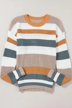 Outlet Dear-Lover Classic Round Neck Colorblock Knit Sweater Camel
