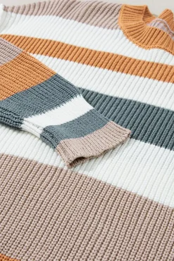 Outlet Dear-Lover Classic Round Neck Colorblock Knit Sweater Camel
