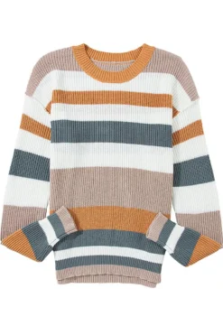Outlet Dear-Lover Classic Round Neck Colorblock Knit Sweater Camel
