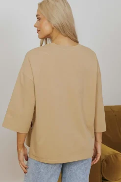 Online Dear-Lover Floral Star Patchwork 3/4 Long Sleeve Top Camel