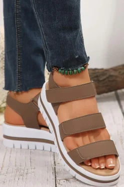 Hot Dear-Lover Hollow Out Buckle PU Leather Platform Sandals Camel