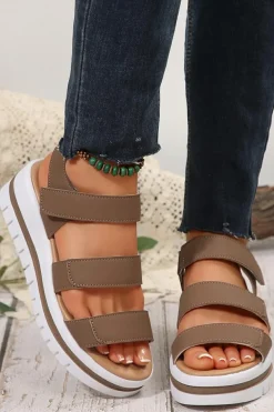 Hot Dear-Lover Hollow Out Buckle PU Leather Platform Sandals Camel