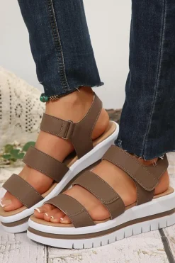 Hot Dear-Lover Hollow Out Buckle PU Leather Platform Sandals Camel