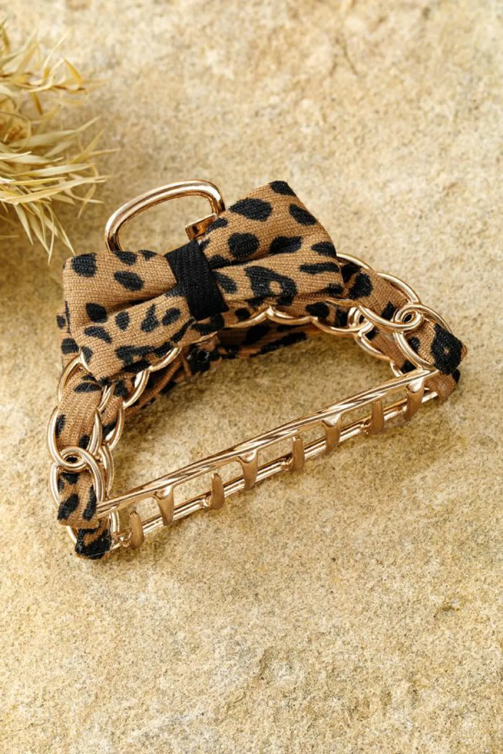 Clearance Dear-Lover Leopard Print Bow Decor Alloy Hair Claw Clip Camel