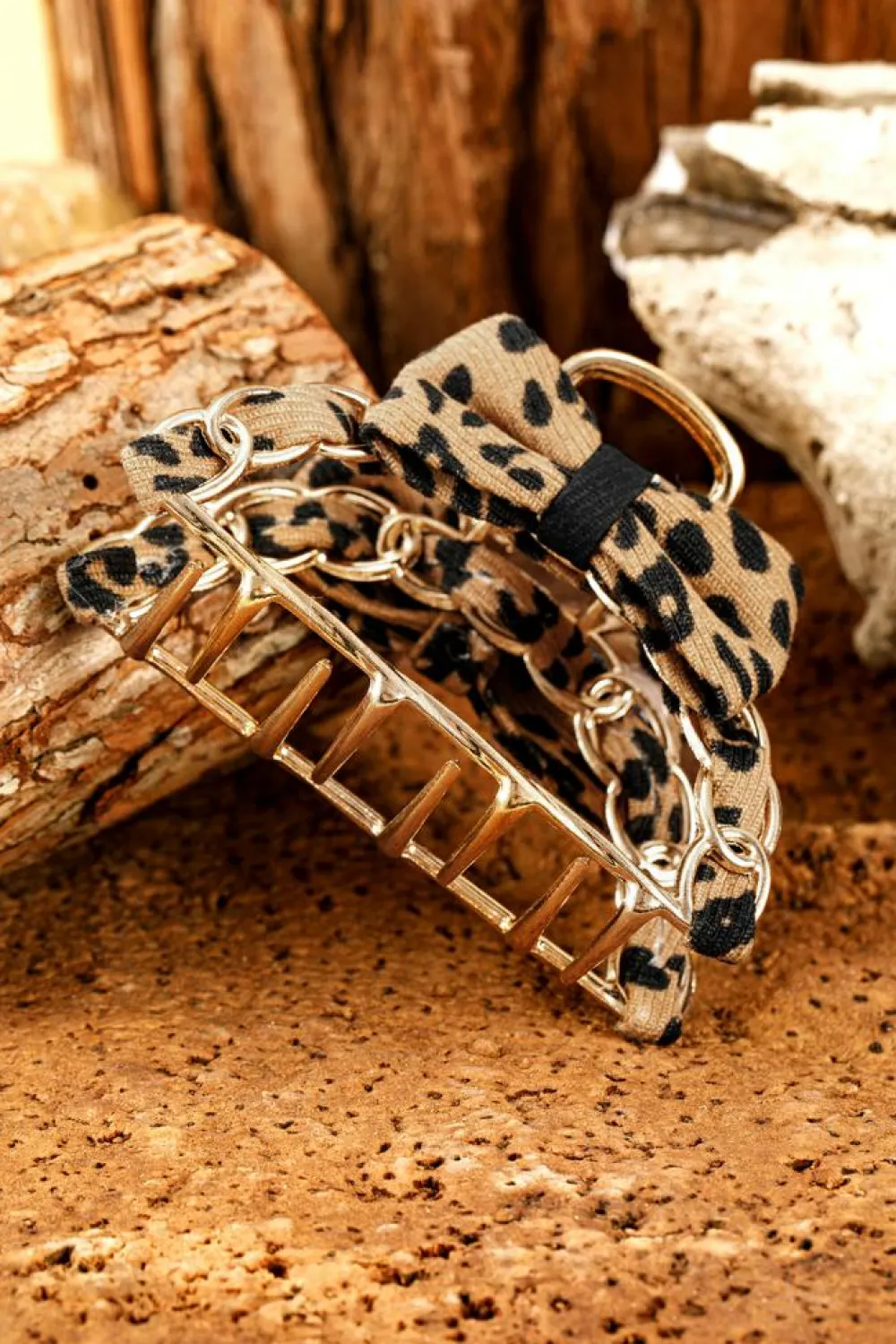 Clearance Dear-Lover Leopard Print Bow Decor Alloy Hair Claw Clip Camel