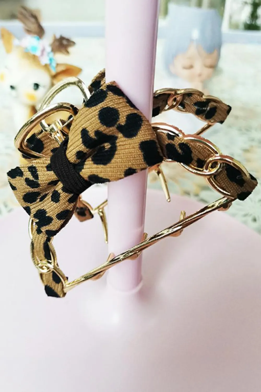 Clearance Dear-Lover Leopard Print Bow Decor Alloy Hair Claw Clip Camel