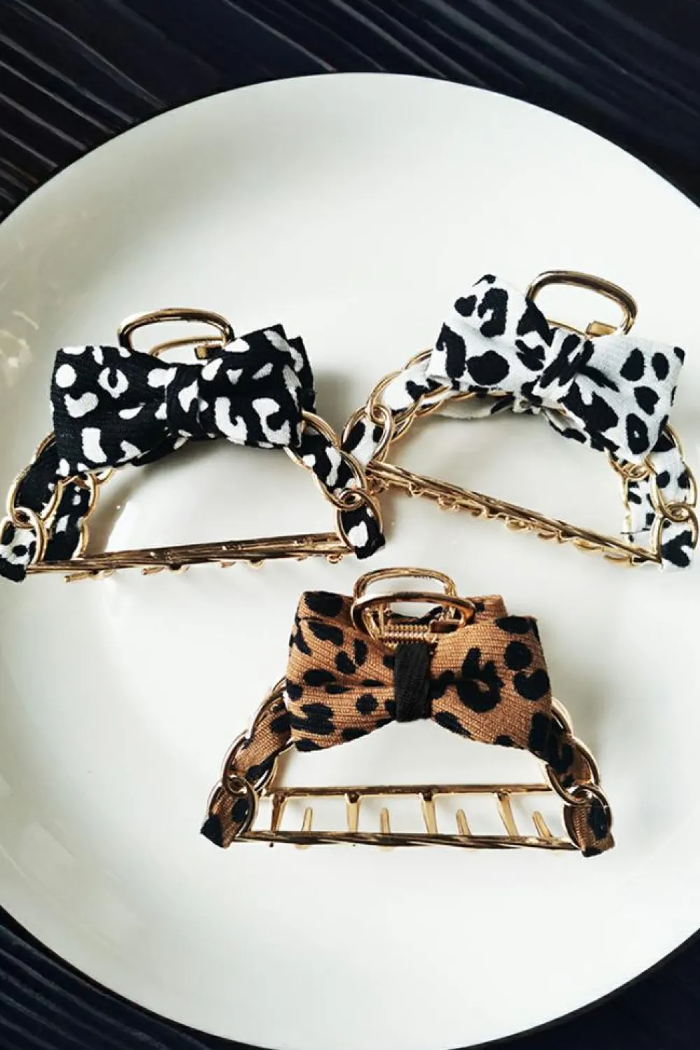 Clearance Dear-Lover Leopard Print Bow Decor Alloy Hair Claw Clip Camel