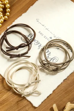 Fashion Dear-Lover 7pcs Bow Knot Dual String High Elastic Hair Tie Camel