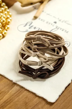 Fashion Dear-Lover 7pcs Bow Knot Dual String High Elastic Hair Tie Camel