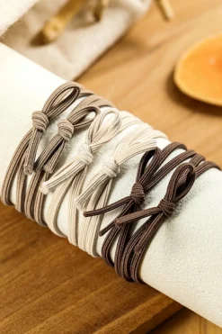 Fashion Dear-Lover 7pcs Bow Knot Dual String High Elastic Hair Tie Camel