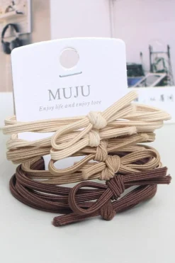 Fashion Dear-Lover 7pcs Bow Knot Dual String High Elastic Hair Tie Camel