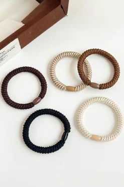 Fashion Dear-Lover 5Pcs Solid High Elastic Hair Tie Camel