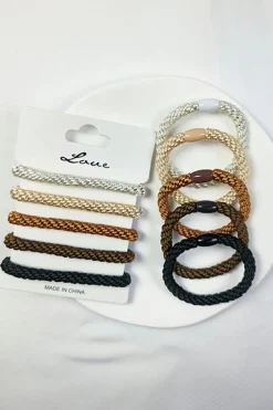 Fashion Dear-Lover 5Pcs Solid High Elastic Hair Tie Camel