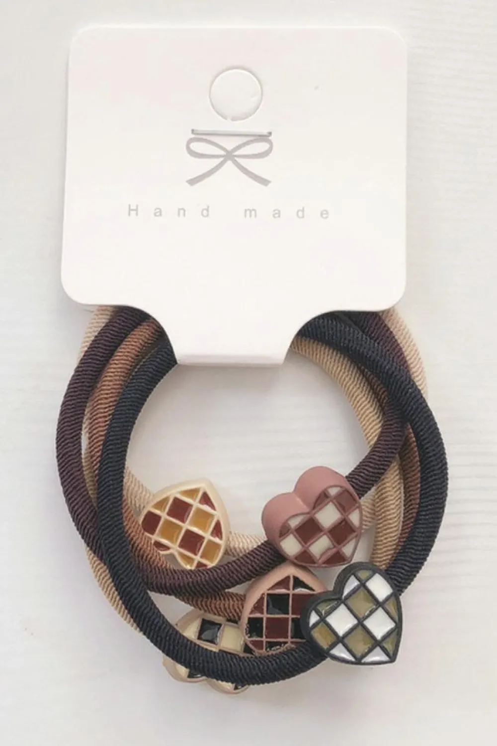 Sale Dear-Lover 5pcs/set Checkered Heart Decor High Elastic Hair Tie Camel