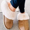 Clearance Dear-Lover Plush Suede Winter Home Slippers Camel