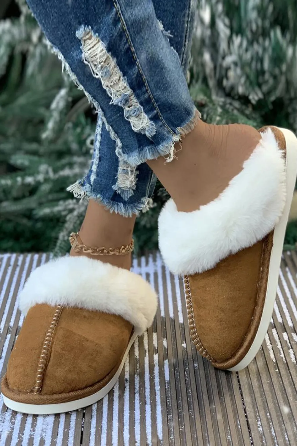 Clearance Dear-Lover Plush Suede Winter Home Slippers Camel