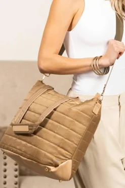 Hot Dear-Lover Quiled Patchwork Large Tote Bag and Clutch 2pcs Set Camel