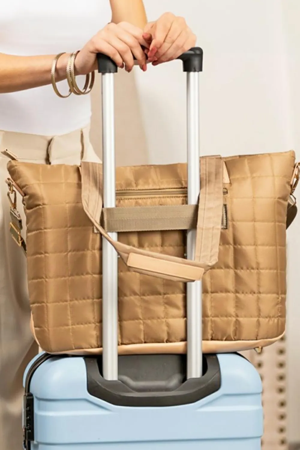 Hot Dear-Lover Quiled Patchwork Large Tote Bag and Clutch 2pcs Set Camel
