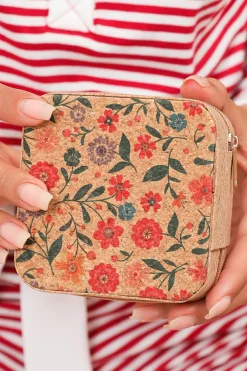 Fashion Dear-Lover Retro Floral Print Portable Square Jewelry Box Camel