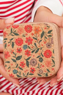 Fashion Dear-Lover Retro Floral Print Portable Square Jewelry Box Camel