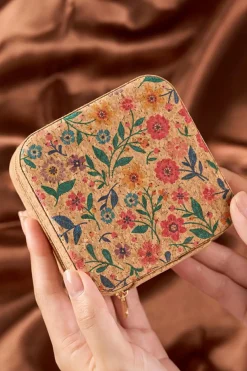 Fashion Dear-Lover Retro Floral Print Portable Square Jewelry Box Camel