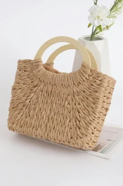 Outlet Dear-Lover Retro Straw Woven Handle Bag Camel