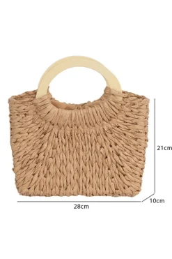 Outlet Dear-Lover Retro Straw Woven Handle Bag Camel
