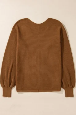 Best Dear-Lover Ribbed Knit Drop Sleeve V Neck Loose Fit Sweater Camel