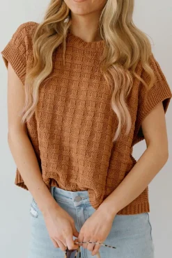 Clearance Dear-Lover Round Neck Textured Knit Sweater Vest Camel