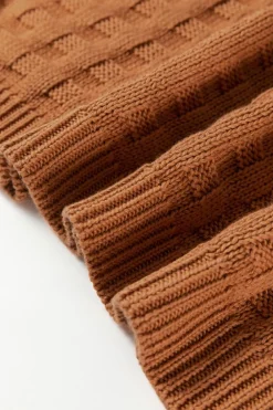 Clearance Dear-Lover Round Neck Textured Knit Sweater Vest Camel
