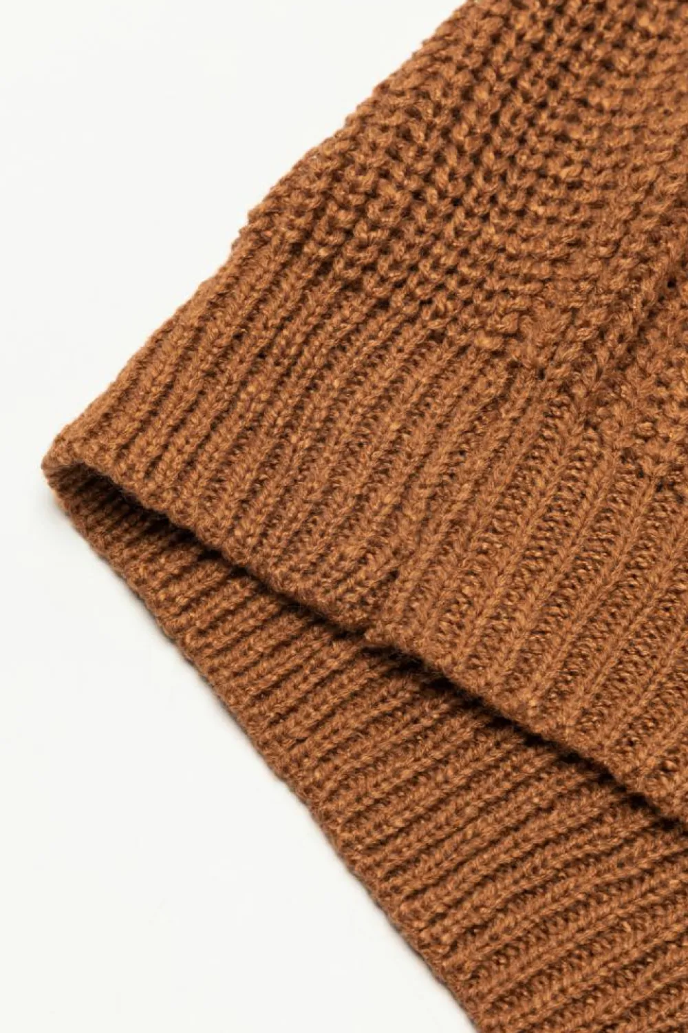 Fashion Dear-Lover Solid Color Short Sleeve Notched V Neck Sweater Dress Camel