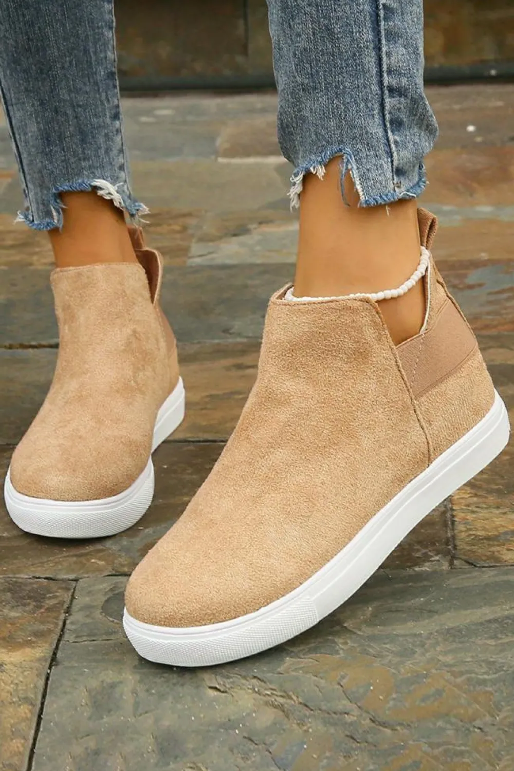 Outlet Dear-Lover Suede Slip-on Casual Boots Camel