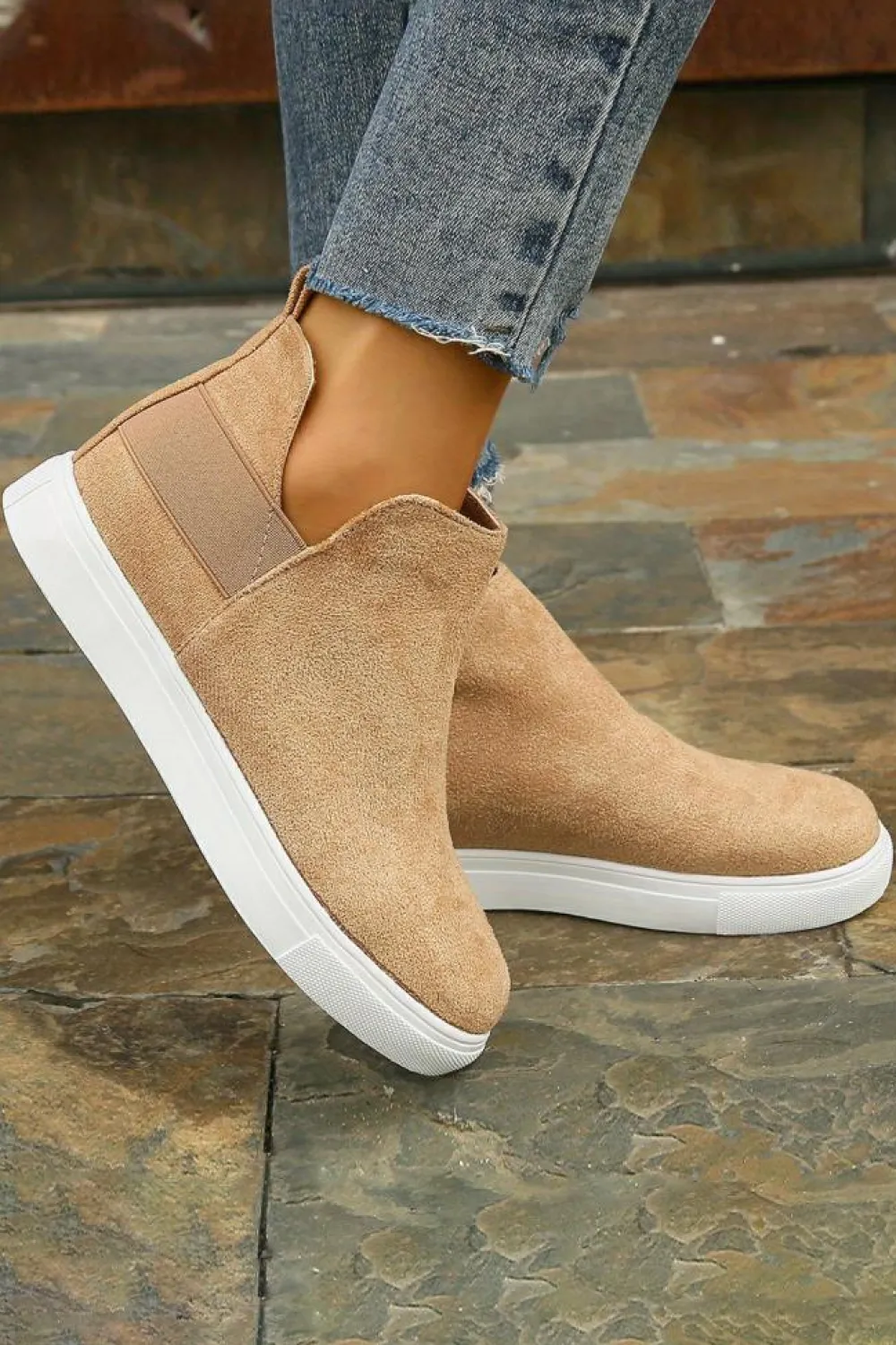 Outlet Dear-Lover Suede Slip-on Casual Boots Camel
