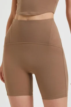 Discount Dear-Lover Tailored High Waist Buttock Lifting Fitness Shorts Camel