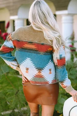 Online Dear-Lover Western Pattern Patchwork Flap Pocket Shacket Camel
