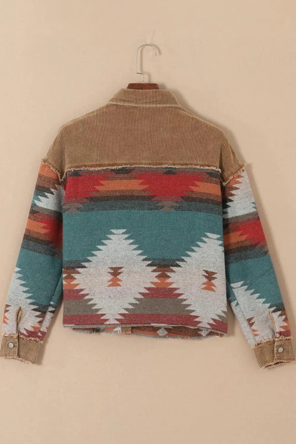 Online Dear-Lover Western Pattern Patchwork Flap Pocket Shacket Camel