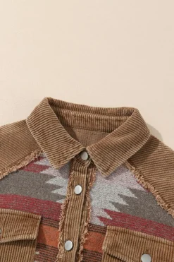 Online Dear-Lover Western Pattern Patchwork Flap Pocket Shacket Camel