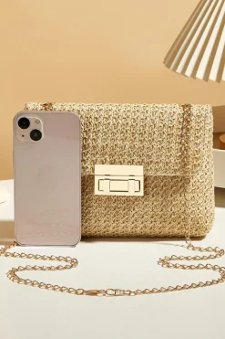 Fashion Dear-Lover Woven Chain Strap Flap Shoulder Bag Camel