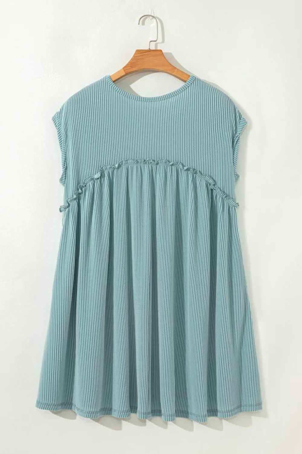 Online Dear-Lover Corded Knit Textured Patched Pocket Frilled Swing Mini Dress with Pockets Canton