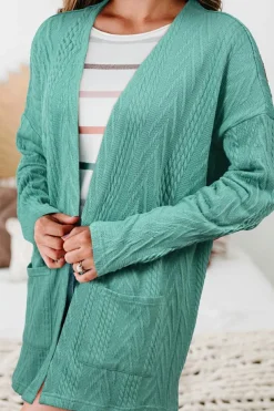 Discount Dear-Lover Solid Textured Open Front Cardigan with Pocket Canton