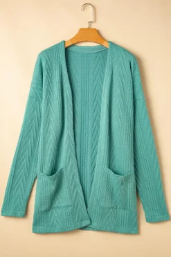 Discount Dear-Lover Solid Textured Open Front Cardigan with Pocket Canton