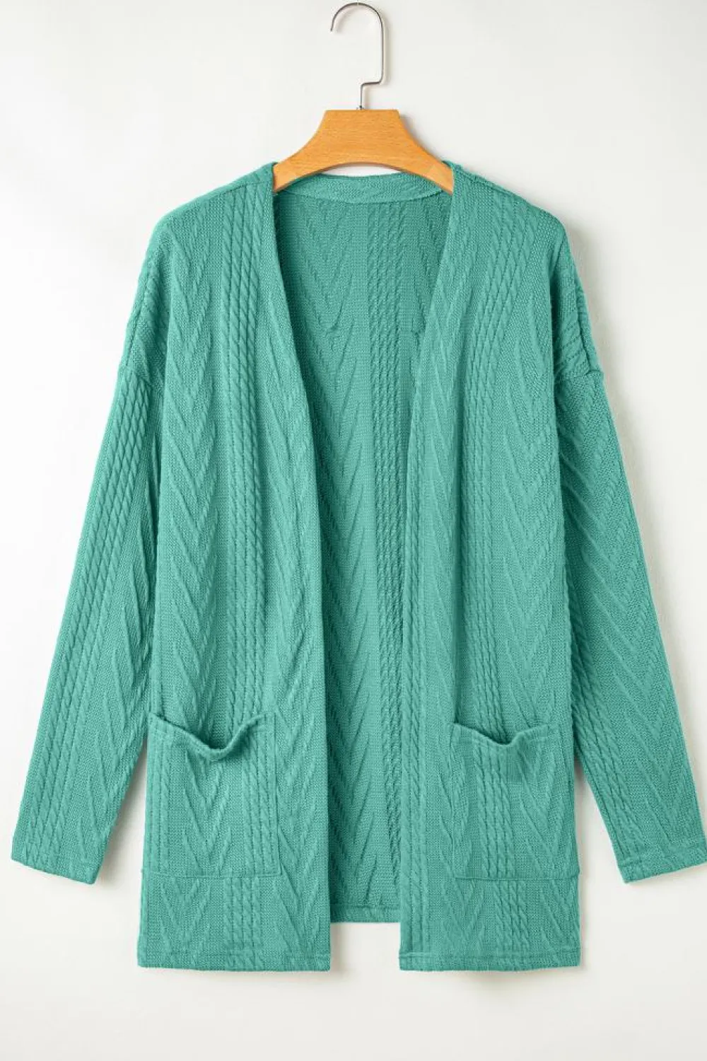 Discount Dear-Lover Solid Textured Open Front Cardigan with Pocket Canton