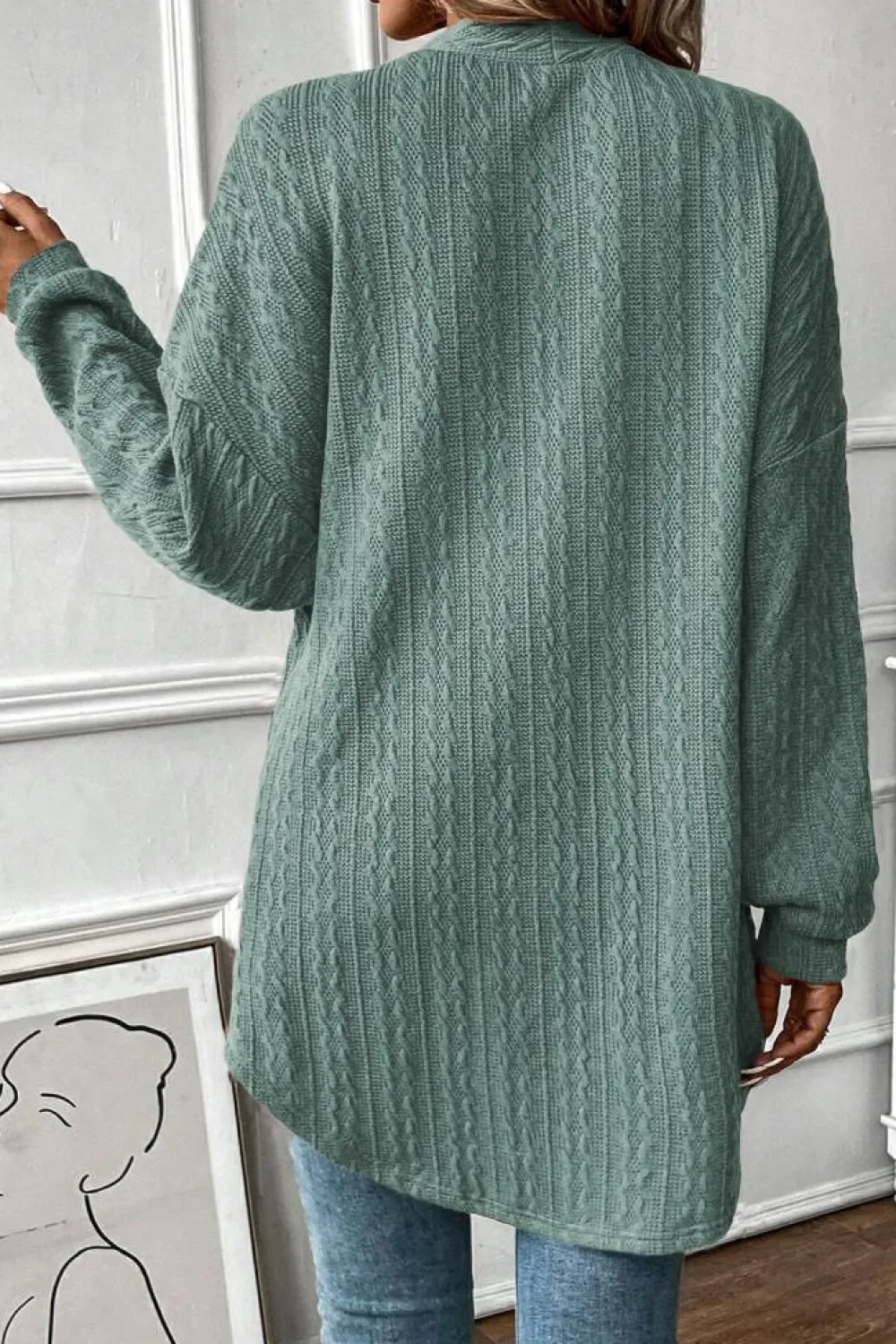 New Dear-Lover Textured Knit Side Pockets Open Front Cardigan Canton